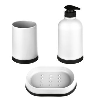 Set 3 Pzas Dispensador Jabon, Vaso Y Jabonera Polipropileno Five Blanco