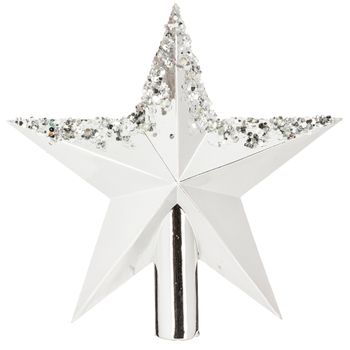 Estrella De Cresta Blanca Con Purpurina Plástico Atmosphera 16 Cm Plata