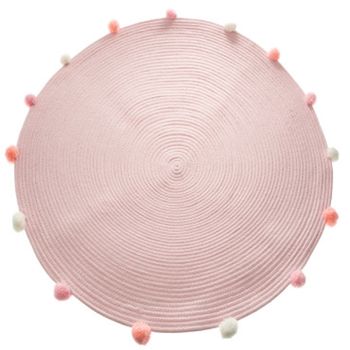 Alfombra Infantil Con Pompones Rosas Algodón Atmosphera Ø90 X 2 Cm Rosa