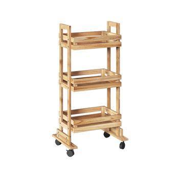 Carrito Auxiliar De Madera 3 Niveles Five 41,6x30x81,7 Natural.