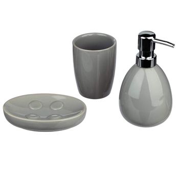 Juego De Baño 3 Piezas Sbd Sol, Gris: Dispensador Jabon, Vaso Y Jabonera