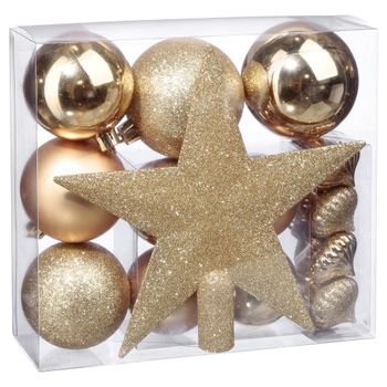 18 Pzas Kit De Navidad Plástico Atmosphera 2x8cm/3x7cm/4x6cm/4cm/20cm Oro