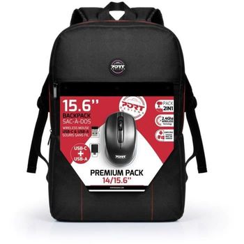 Mochila Para Portátil 15,6 + Ratón Inalámbrico Usb Negro Port Designs