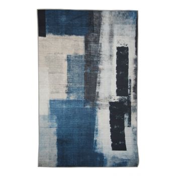 Alfombra Salón, Alfombra Dormitorio Pelo Suave Con Motivos Abstractos Azul Negro 80x120cm