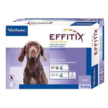 Pipetas Effitix M Para Perros Medianos (10 A 20 Kg) Anti Parásitos, Pulgas, Garrapatas Y Flebotomos - Caja 4 Pipetas