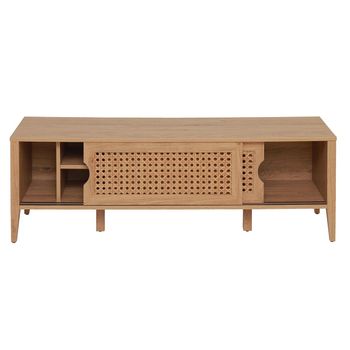 Mueble De Tv Con 2 Puertas Correderas Acabado Ratán - L 138  X A 39.6  X H 45.5  Cm