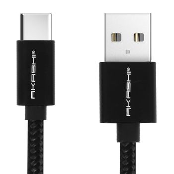 Cable Usb A Usb Tipo C Akashi Nailon Ultrarresistente 1 Metro – Negro