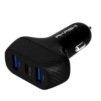 Cargador Coche 37w 2x Usb 3.0 + 1x Usb-c Power Delivery Akashi Negro