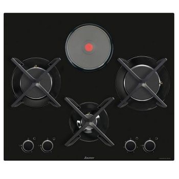 Placa Gas e Inducción - Vitrokitchen VG601NB, Tres Fuegos, 60 cm, Butano,  Negro