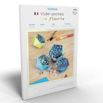 Caja De Bricolaje De Origami - 4 Bandejas De Papel - Flores Azules
