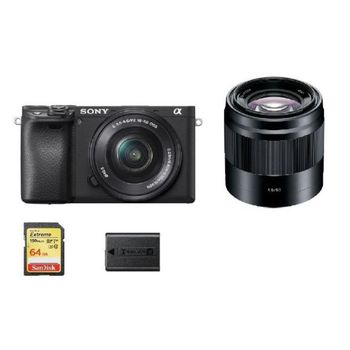 Sony A6400 Black Kit Sel 16-50mm F3.5-5.6 Oss Black + Sel 50mm F1.8 Oss Black + 64gb Sd Card + Np-fw50 Battery