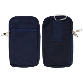 Funda Cinturón Universal Bolsa Doble Bolsillo Con Cremalleras Nylon Tupido Azul