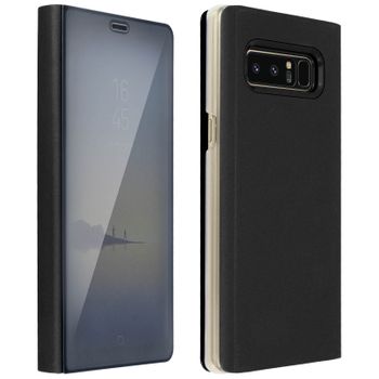 Funda Libro Efecto Espejo Negra Samsung Galaxy Note 8 Tapa Translúcida Soporte