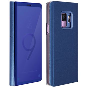 Funda Libro Efecto Espejo Azul Samsung Galaxy S9 Tapa Translúcida Soporte