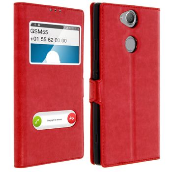 Funda Sony Xperia Xa2 Libro Con Doble Ventana Carcasa De Silicona – Rojo