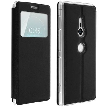 Funda Libro Billetera Ventana Negra Sony Xperia Xz2 Función Silicona - Soporte