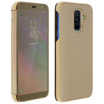 Funda Libro Efecto Espejo Oro Samsung Galaxy A6 Plus Tapa Translúcida Soporte