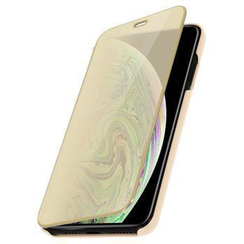 Funda Libro Efecto Espejo Azul Iphone Xs Max Tapa Translúcida Soporte – Oro
