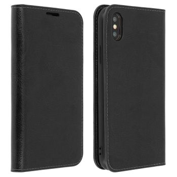 Funda Iphone Xs Max De Cuero Billetera Función Soporte – Negra