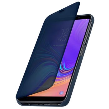 Funda Libro Espejo Azul Samsung Galaxy A7 2018 Tapa Translúcida Soporte