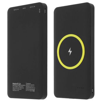 Powerbank 10000mah 2.1a 2x Usb + Carga Por Inducción Qi Y Puerto Usb-c - Negra