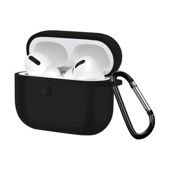 Funda Airpods 1 Y 2 Silicona Antihuellas Con Mosquetón - Negro con