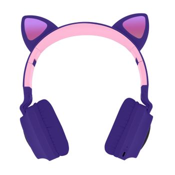 Cascos Estéreo Bluetooth 5.0 Diseño Gatito Con Luces Autonomía 12h - Fucsia