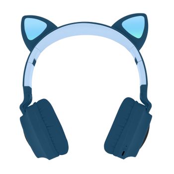 Cascos Bluetooth 5.0 Diseño Gatito Con Luces Autonomía 12h - Azul Oscuro