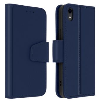 Funda De Piel Premium Iphone Xr Tarjetero F. Soporte - Azul Oscuro