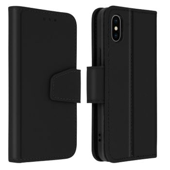 Funda De Piel Premium Iphone Xs Max Tarjetero F. Soporte - Negro