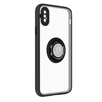 Funda Iphone Xs Dos Materiales Anillo Metálico Soporte Negro