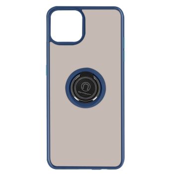Funda Carcasa Apple Iphone 13 Dos Materiales Anillo Metálico Soporte Azul