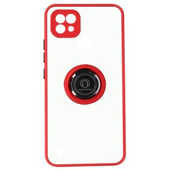 Funda Realme C21 Dos Materiales Anillo Metálico Soporte Rojo