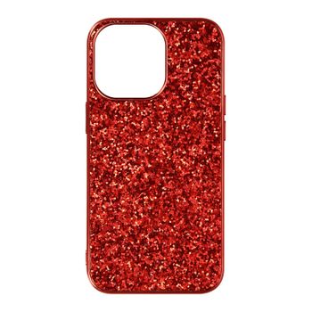 Funda Iphone 13 Pro Max Purpurina Rígida Acabado Relieve Antideslizante Rojo