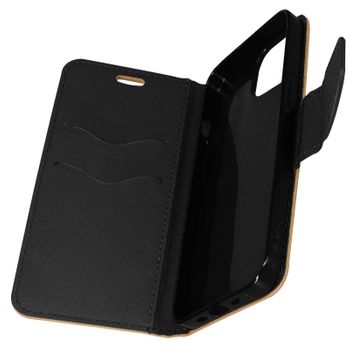 Funda Iphone 13 Pro Cuero Safián Tarjetero Soporte Vídeo Dorado Negro