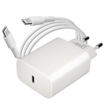 Cargador Pared Usb-c 25w Power Delivery + Cable Usb-c 3a 1m Forcell Blanco