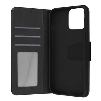 Funda Apple Iphone 13pro Max Cuero Premium Tarjetero Función Soporte Vídeo Negro