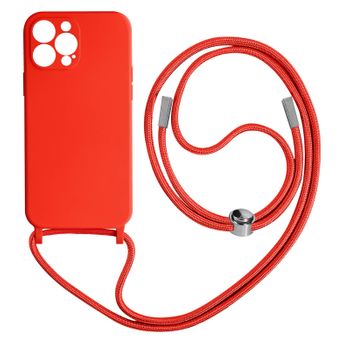Funda Cordón Iphone Pro Max Semirrígida Collar Bandolera 80cm Rojo