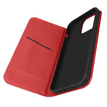 Funda Iphone 14 Pro Max Cuero Solapa Tarjetero Soporte Vídeo Rojo