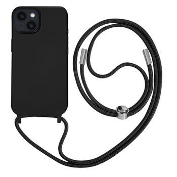 Carcasa Cordón Iphone 14 Semi Rígida Con Collar 80 Cm Negro