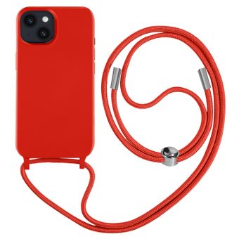 Carcasa Cordón Iphone 14 Semi Rígida Con Collar 80 Cm Rojo