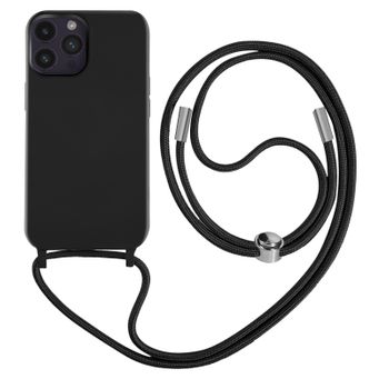Carcasa Cordón Iphone 14 Pro Semi Rígida Con Collar 80 Cm Negro