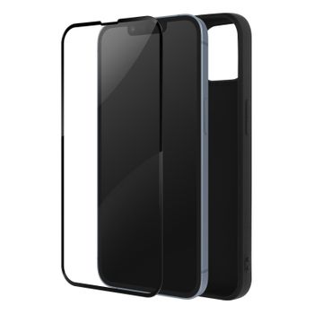 Carcasa Iphone 14 Silicona Flexible Y Cristal Templado 9h Contorno Negro