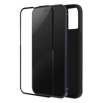 Carcasa Iphone 14 Pro Max Silicona Flexible Y Cristal Templado 9h Contorno Negro