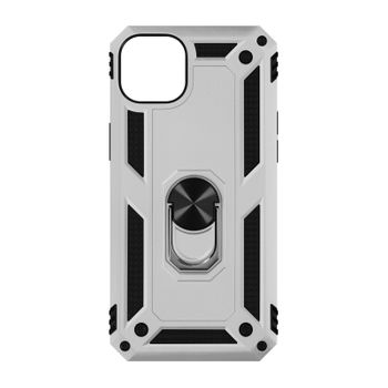 Funda Iphone 14 Plus Antigolpes 2 Materiales Anillo Soporte Vídeo Plata