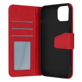 Funda Para Iphone 14 Cuero Premium Tarjetero Función Soporte Vídeo Rojo