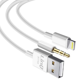 Cable Iphone 2 En 1 Con Carga Y Audio Longitud 1,2m Linq Blanco