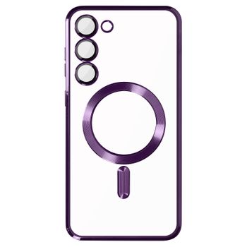 Carcasa Magsafe Para Samsung S23 Silicona Protección Cámara Transparente Morado