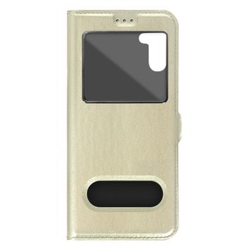 Funda Samsung Galaxy A54 5g Con Solapa Doble Ventana Soporte Vídeo Dorado