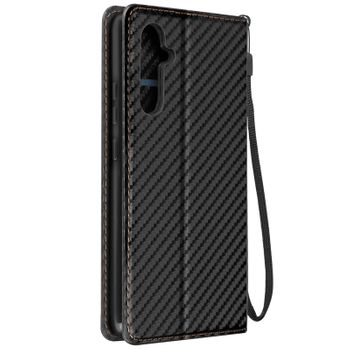 Funda Para Samsung Galaxy A34 5g Tarjetero Soporte Vídeo Efecto Carbono Negro